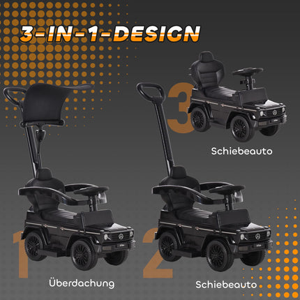 3-in-1 Rutscherauto mit Schiebestange, Schwarz, 18-36 Monate