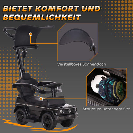 3-in-1 Rutscherauto mit Schiebestange, Schwarz, 18-36 Monate