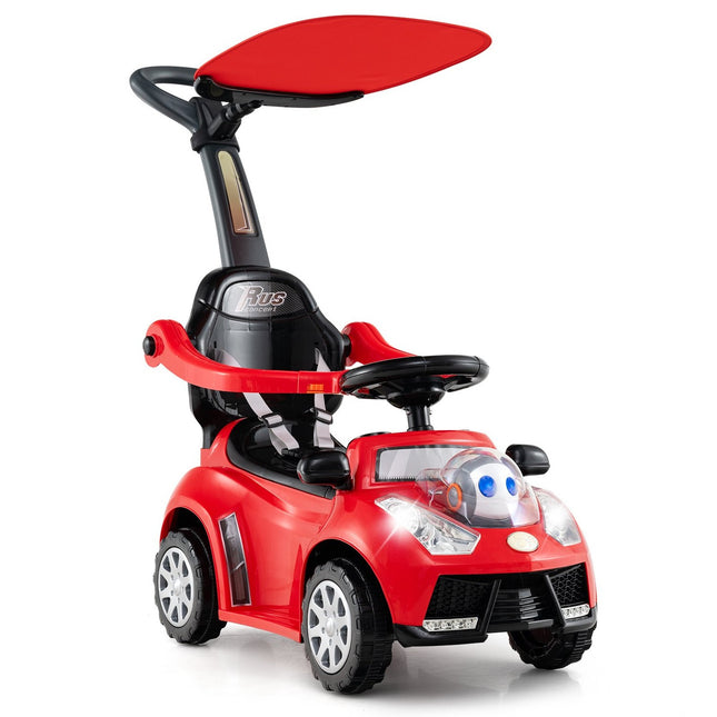 3-in-1 Rutscherauto mit Schiebestange, Stauraum, Rot