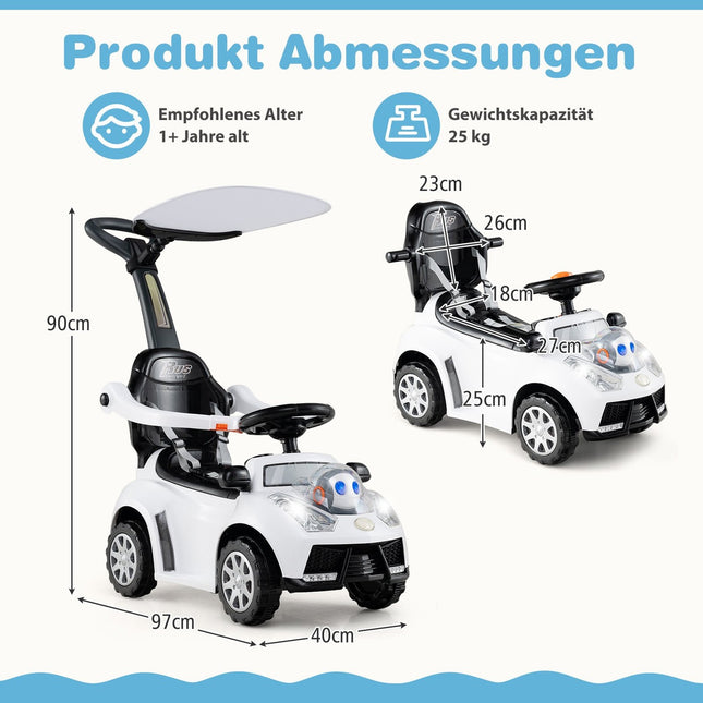 3-in-1 Rutscher mit Schubstange, Staufach, Weiß