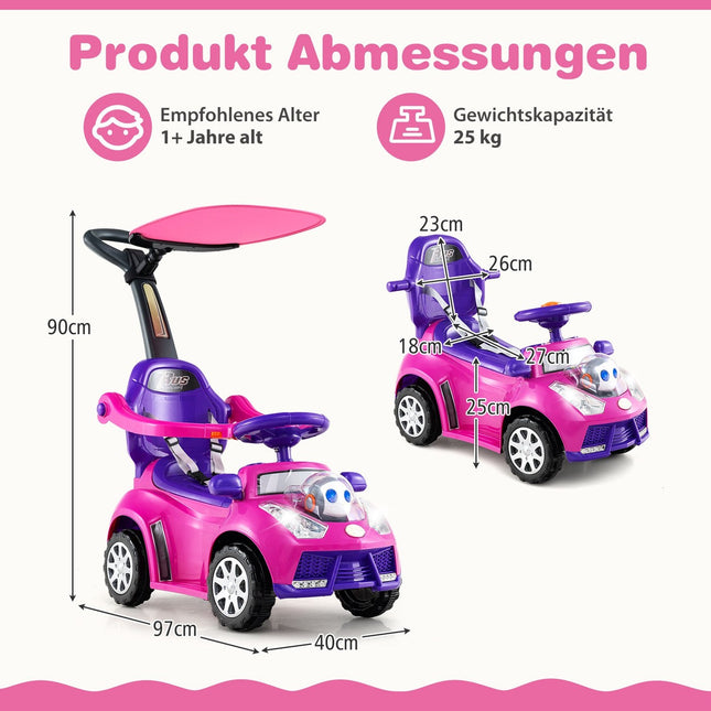 3-in-1 Rutscherauto mit Schiebegriff und Stauraum, Rosa