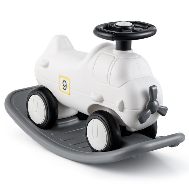 3 in 1 Schaukelpferd Schaukeltier &amp; Rutschauto mit abnehmbarem Balance Board Weißes Flugzeug