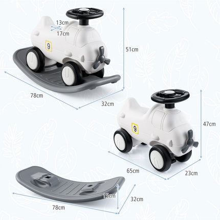 3 in 1 Schaukelpferd Schaukeltier &amp; Rutschauto mit abnehmbarem Balance Board Weißes Flugzeug