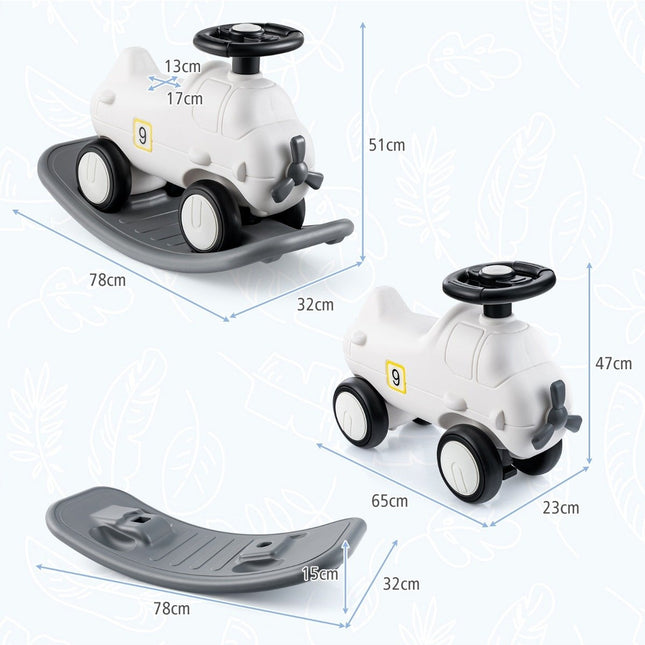 3 in 1 Schaukelpferd Schaukeltier &amp; Rutschauto mit abnehmbarem Balance Board Weißes Flugzeug