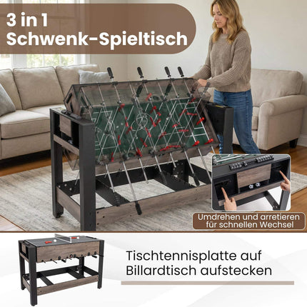 3-in-1 Rotating Game Table – Foosball, Billiards, Table Tennis