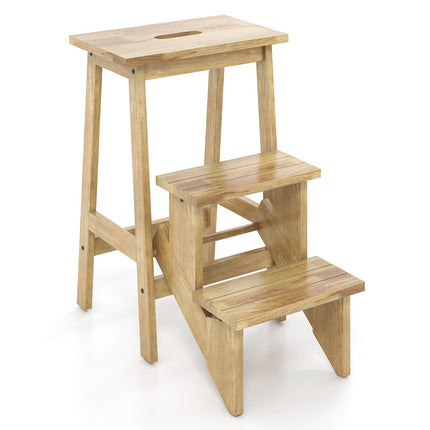 3-in-1 Gummiholz Tritthockerleiter mit Griff, 90 kg