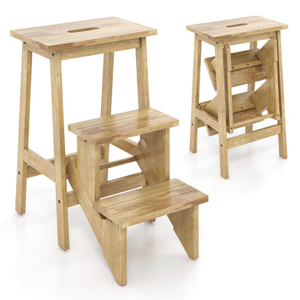 3-in-1 Gummiholz Tritthockerleiter mit Griff, 90 kg