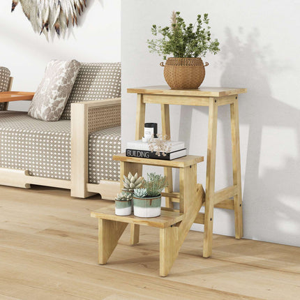 3-in-1 Gummiholz Tritthockerleiter mit Griff, 90 kg