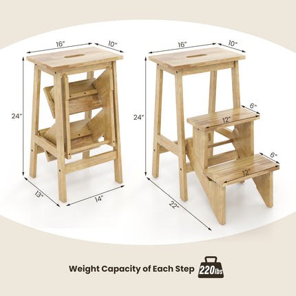 3-in-1 Gummiholz Tritthockerleiter mit Griff, 90 kg