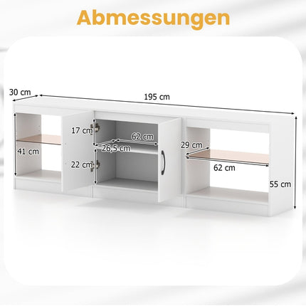 3-in-1 TV-Ständer mit LED, verstellbaren Einlegeböden, max. 85 Zoll