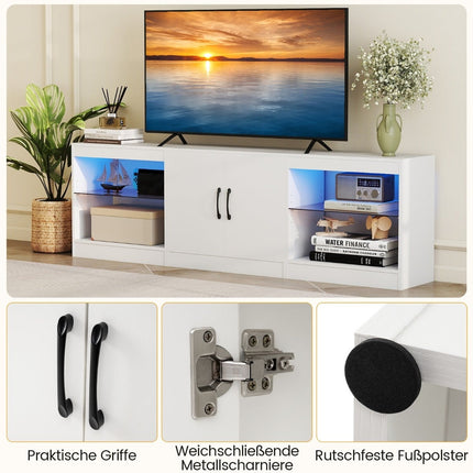 3-in-1 TV-Ständer mit LED, verstellbaren Einlegeböden, max. 85 Zoll