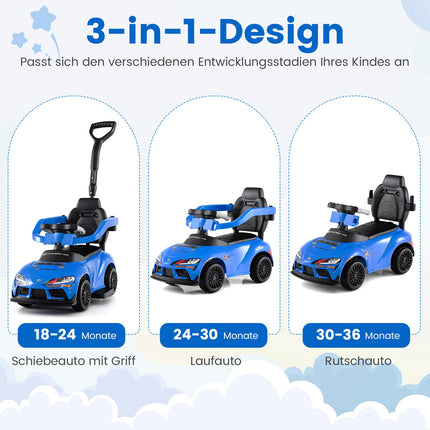 3-in-1 Kleinkinder-Rutschauto mit Schubstange, Blau