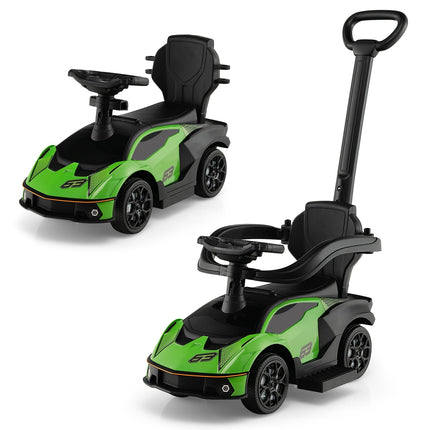 3-in-1 Toddler Ride-On Car with Push Handle, Green