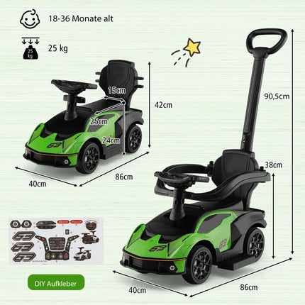 3-in-1 Toddler Ride-On Car with Push Handle, Green