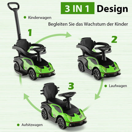 3-in-1 Toddler Ride-On Car with Push Handle, Green