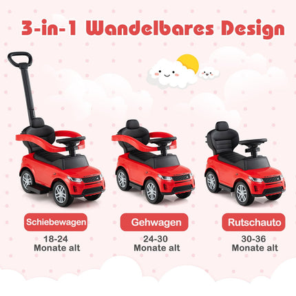 3-in-1 Toddler Ride-On Car with Removable Handle