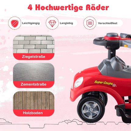 3-in-1 Toddler Ride-On Car with Safety Features, Red