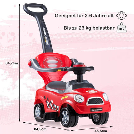 3-in-1 Toddler Ride-On Car with Safety Features, Red