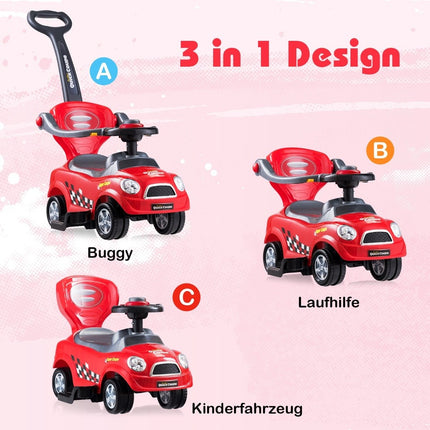 3-in-1 Toddler Ride-On Car with Safety Features, Red