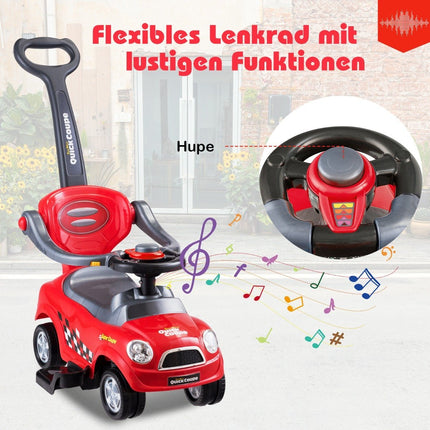 3-in-1 Toddler Ride-On Car with Safety Features, Red