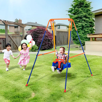 3-in-1 Toddler Swing Set, Foldable Steel A-Frame, 200 lb