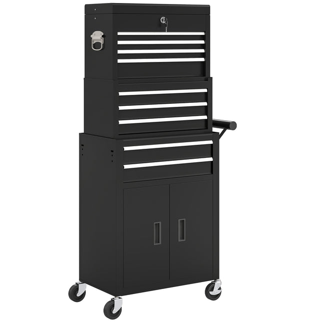 3-in-1 Werkzeugkasten, abschließbar, 9 Schubladen, Stahl, Schwarz
