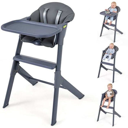 3-in-1 Wasbare Kinderstoel met Dienblad en Voetensteun, Grijs