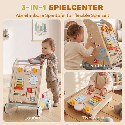 3-in-1 Wooden Baby Walker with Activity Board, Ages 1-3