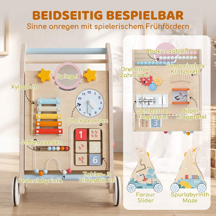 3-in-1 Wooden Baby Walker with Activity Board, Ages 1-3