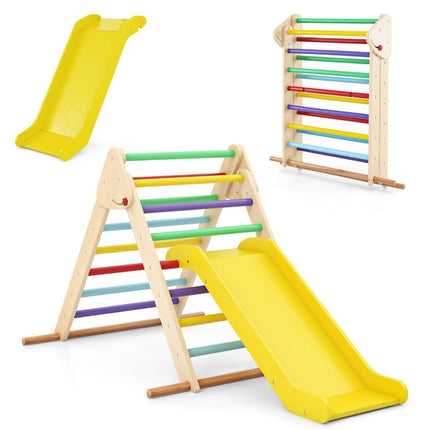 3-in-1 Wooden Climbing Triangle with Slide for Kids