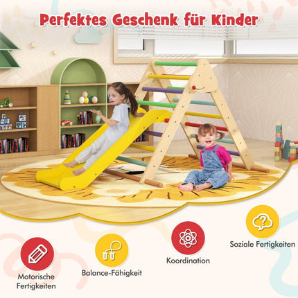 3-in-1 Wooden Climbing Triangle with Slide for Kids