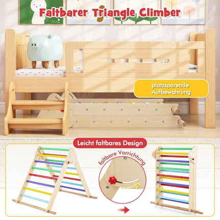 3-in-1 Wooden Climbing Triangle with Slide for Kids