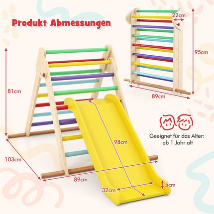 3-in-1 Wooden Climbing Triangle with Slide for Kids