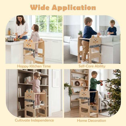 3-in-1 Wooden Kids Kitchen Step Stool with Blackboard