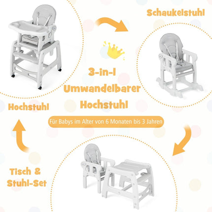 3 in 1 Babystuhl, Hochstuhl &amp; Esszimmerstuhl &amp; Kindersitzgruppe 62 x 51 x 104 cm grau