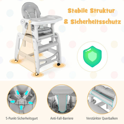 3 in 1 Babystuhl, Hochstuhl &amp; Esszimmerstuhl &amp; Kindersitzgruppe 62 x 51 x 104 cm grau