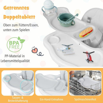 3 in 1 Babystuhl, Hochstuhl &amp; Esszimmerstuhl &amp; Kindersitzgruppe 62 x 51 x 104 cm grau