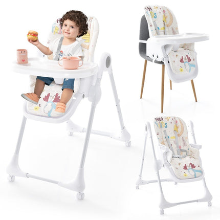 3-in-1 Babyhochstuhl mit 5-fach verstellbarer Fußstütze, 3-fach verstellbarer Rückenlehne &amp; 4 Universalrädern Beige