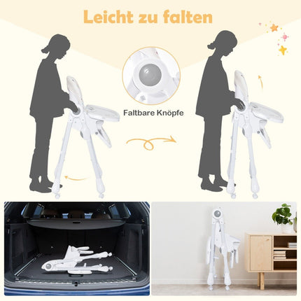3-in-1 Babyhochstuhl mit 5-fach verstellbarer Fußstütze, 3-fach verstellbarer Rückenlehne &amp; 4 Universalrädern Beige