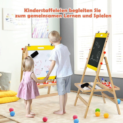 Planche à dessin 3 en 1 pliable et réglable en hauteur pour enfants, dimensions 50,5 x 53,5 x 79-104 cm, couleur naturelle et jaune