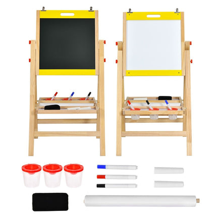 Planche à dessin 3 en 1 pliable et réglable en hauteur pour enfants, dimensions 50,5 x 53,5 x 79-104 cm, couleur naturelle et jaune