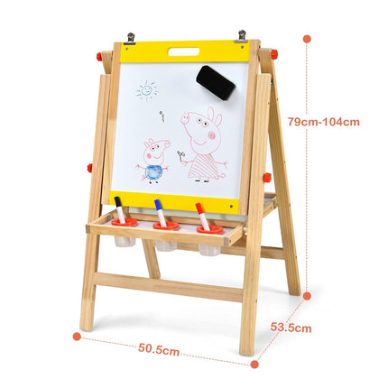 Planche à dessin 3 en 1 pliable et réglable en hauteur pour enfants, dimensions 50,5 x 53,5 x 79-104 cm, couleur naturelle et jaune