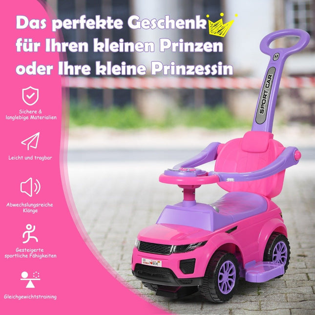 3-in-1 Kinderauto Rutschauto mit Hupe Musik Licht 89 x 43 x 84 cm rosa