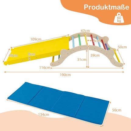 3 in 1 children's climbing ladder set with reversible ramp and cushion for climbing and sliding, colorful, load capacity of 60 kg