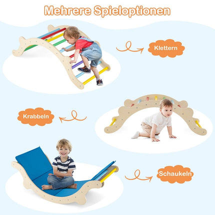 3 in 1 children's climbing ladder set with reversible ramp and cushion for climbing and sliding, colorful, load capacity of 60 kg
