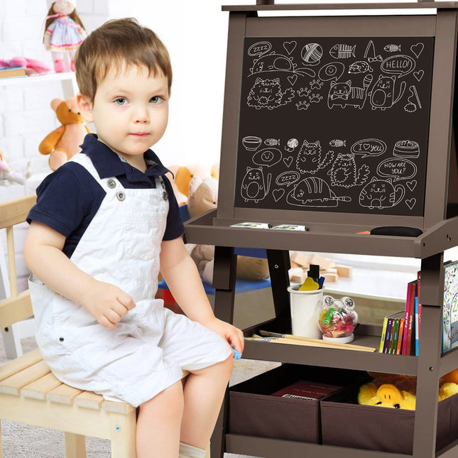 3 in 1 Kinderstaffelei Kindertafel doppelseitiges Whiteboard Standtafel inkl. Magnete für Kleinkinder Kaffee