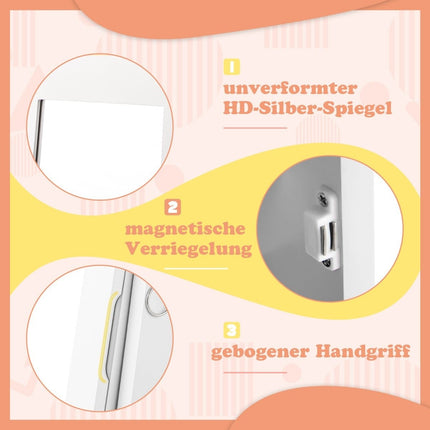 Armoire à bijoux 3 en 1 pour enfants avec miroir pleine longueur et panier de rangement, porte-bijoux blanc