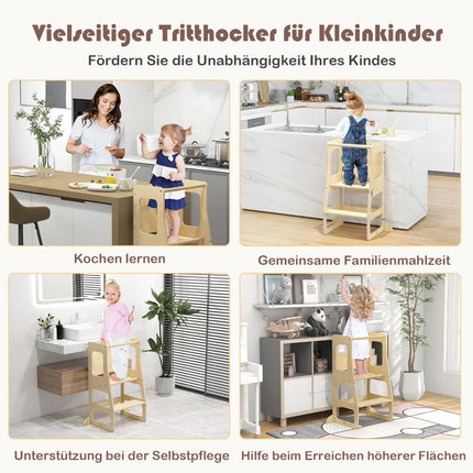 Tour d'apprentissage 3 en 1 pour enfants, tabouret pliant, tableau noir et table pour enfants à partir de 1 an, tour debout naturelle