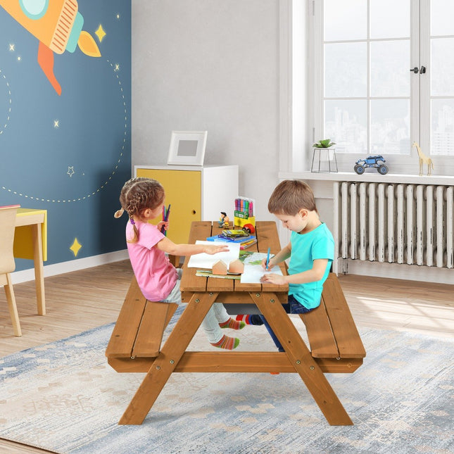 3 in 1 Kinderpicknicktisch mit Sonnenschirm &amp; Bänken &amp; abnehmbarer Tischplatte