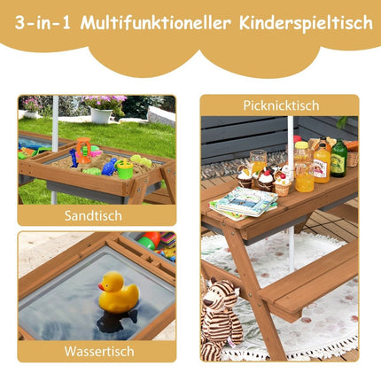3 in 1 Kinderpicknicktisch mit Sonnenschirm &amp; Bänken &amp; abnehmbarer Tischplatte